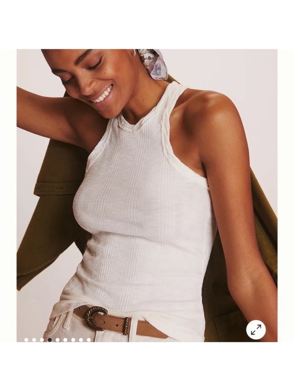 Pilcro Cream High Neck Ribbed Tank Top Medium EUC